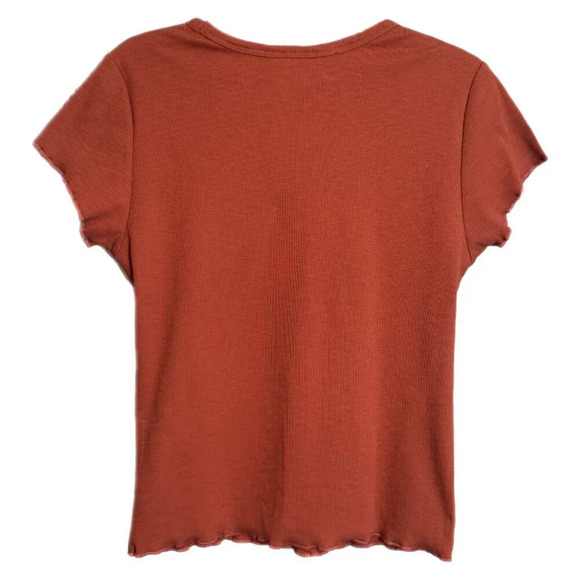 Champion Women's Ribbed Lettuce Edge Hem T-Shirt Size Medium Rust Orange Cropped - Picture 3 of 12
